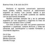 Siguen las renuncias en Las Leonas